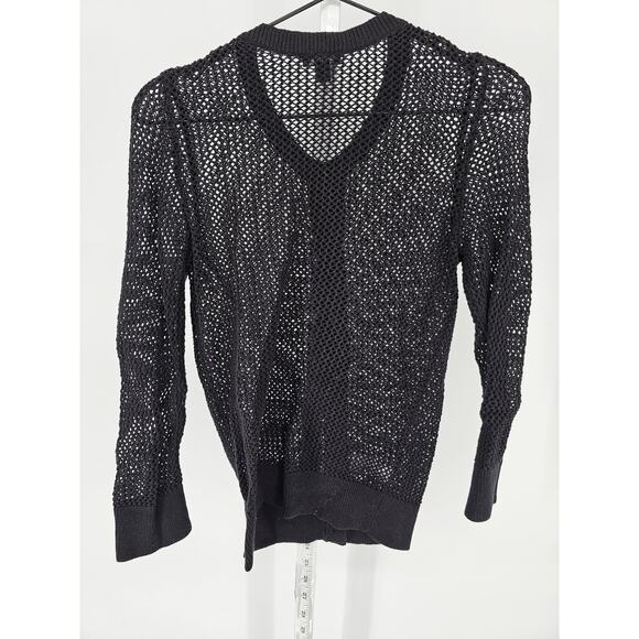 Ann Taylor Womens Sz XS Button Up Cardigan Sweater Black Open Knit - Picture 4 of 4